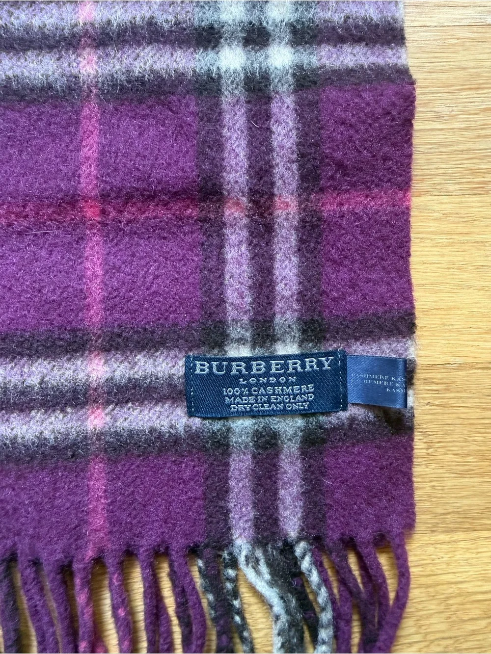 Burberry Cashmere Purple Plaid Scarf